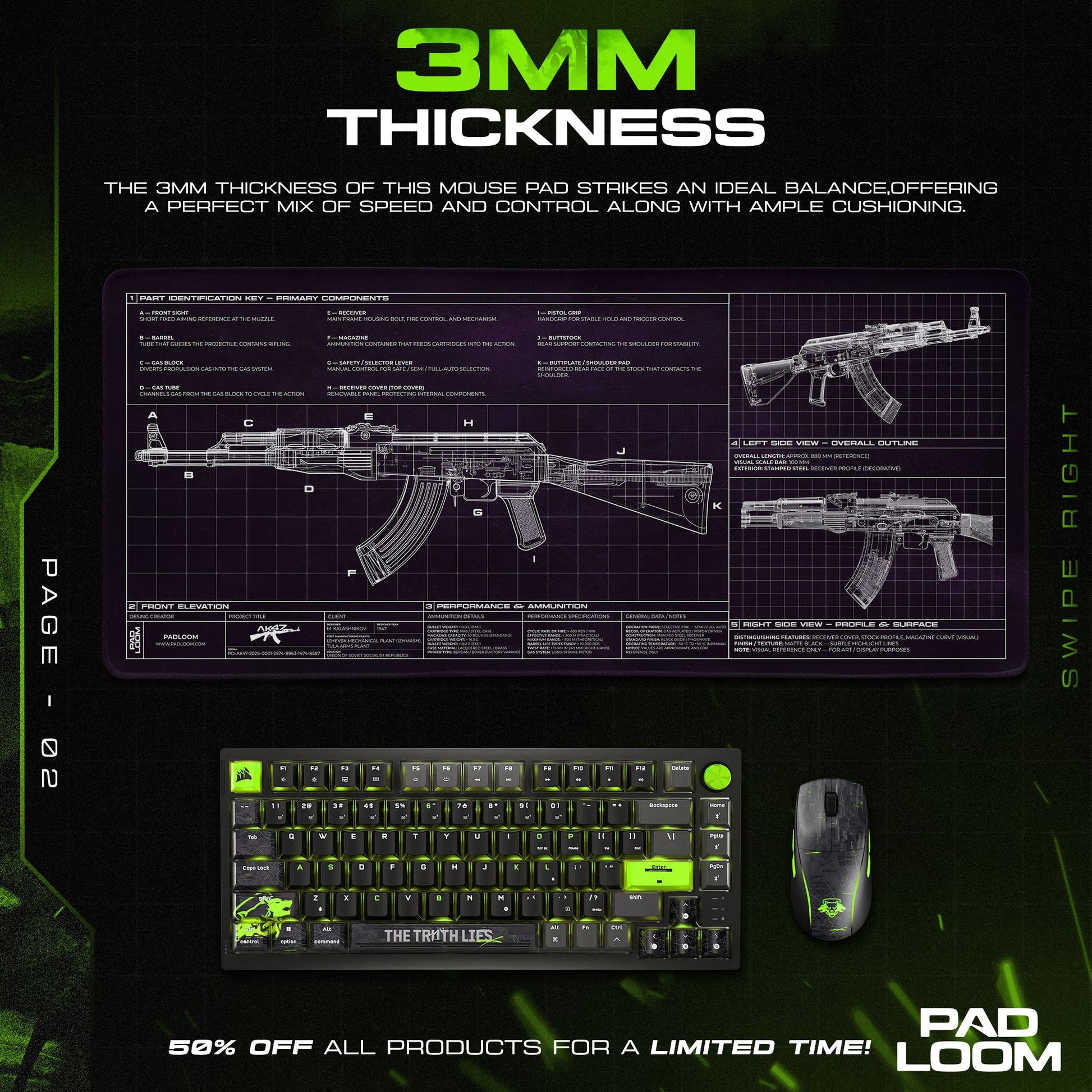 AK-47 Blueprint Mouse Pad - Purple CS:GO Gaming Mouse Pad Padloom