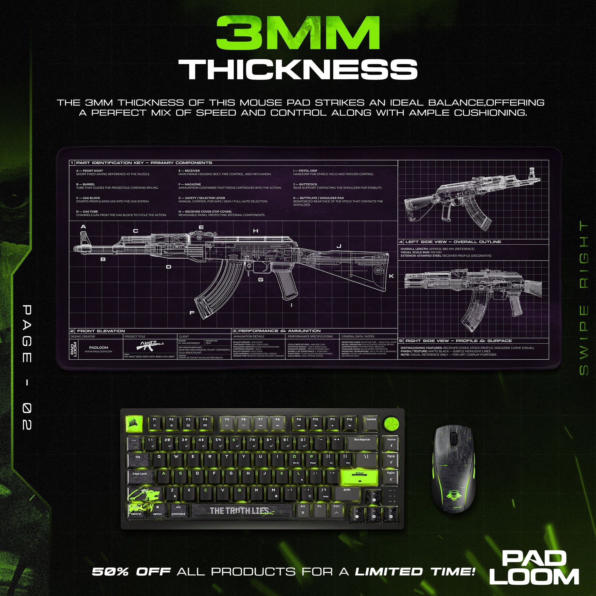 AK-47 Blueprint Mouse Pad - Purple CS:GO Gaming Mouse Pad Padloom