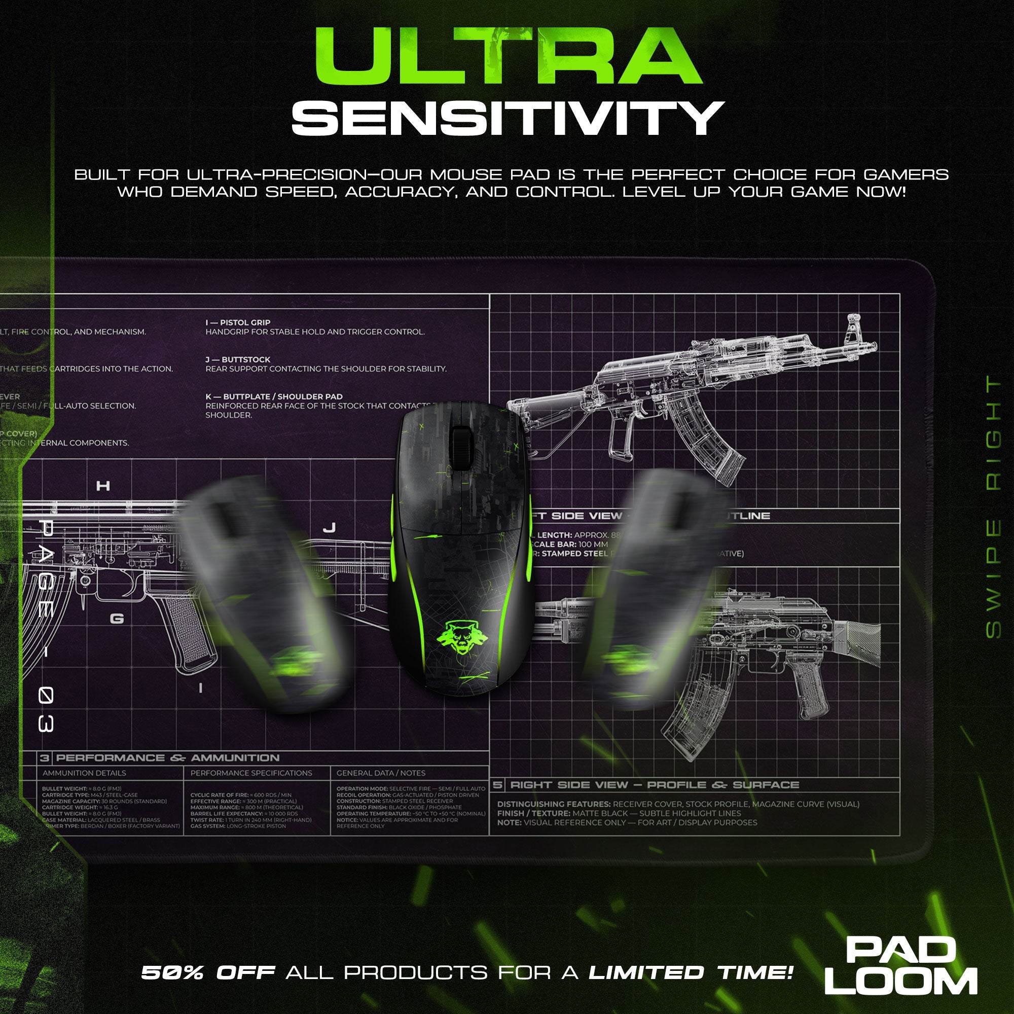 AK-47 Blueprint Mouse Pad - Purple CS:GO Gaming Mouse Pad Padloom