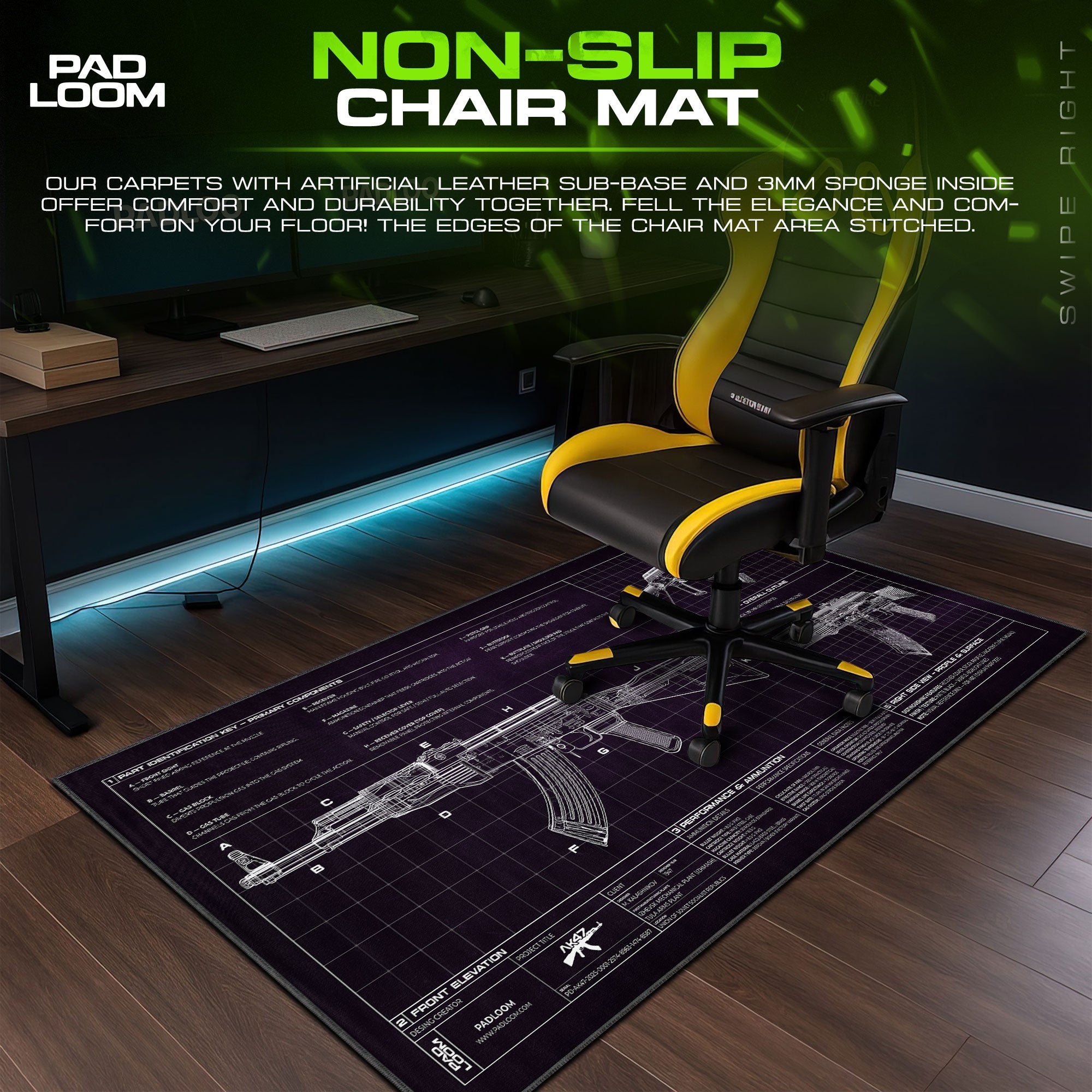 AK-47 Blueprint Mouse Pad - Purple CS:GO Gaming Mouse Pad Padloom