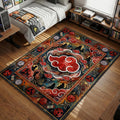 Akatsuki red cloud symbol surrounded by Rinnegan and Sharingan border art area rug and floor mat