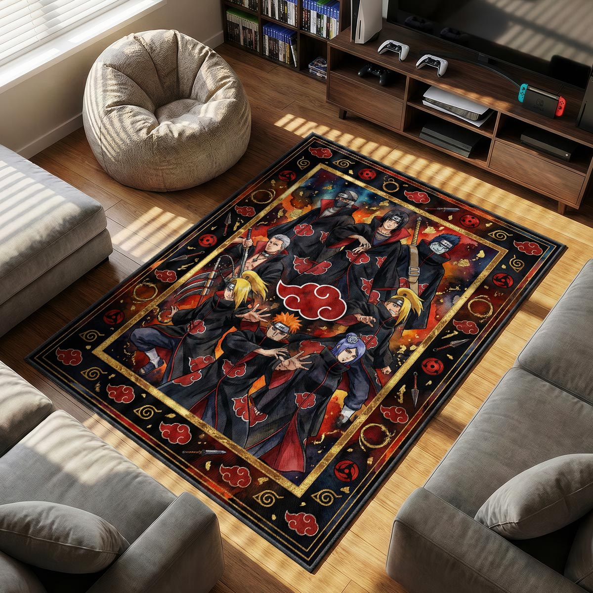 Akatsuki Members Red Cloud Rug - Naruto Shippuden Chair Mat