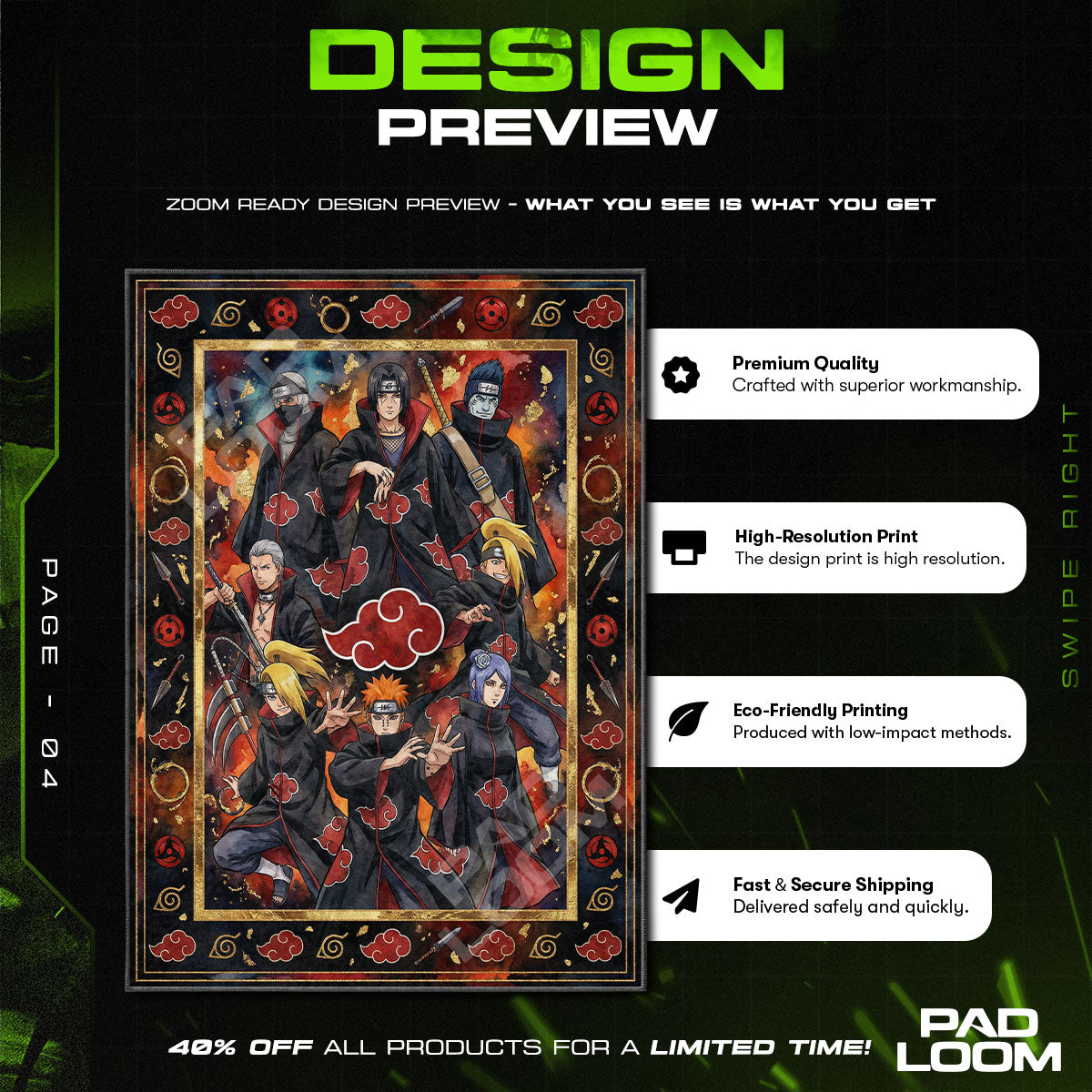 Akatsuki Members Red Cloud Rug - Naruto Shippuden Chair Mat