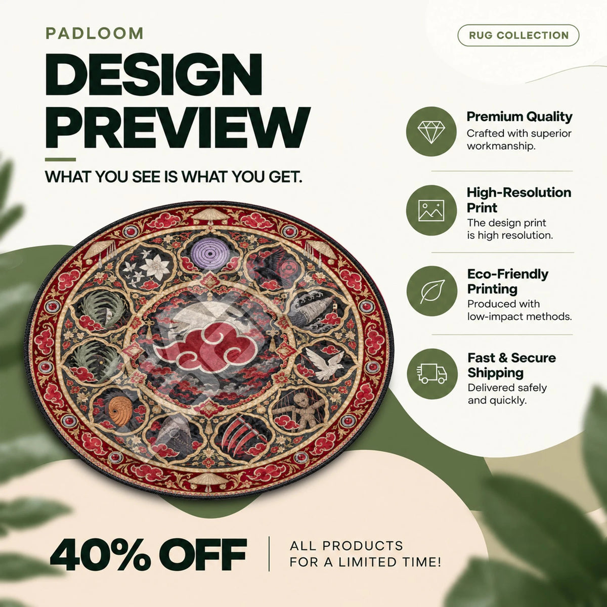 Akatsuki Moonlit Naruto round rug full design preview