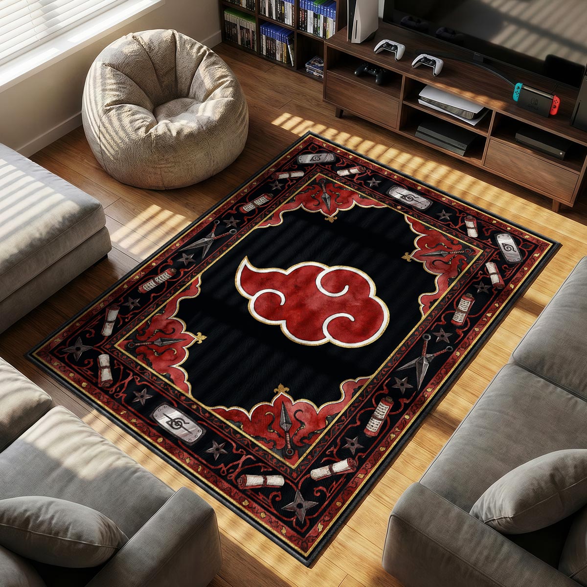 Akatsuki Red themed area rug for home decor fans