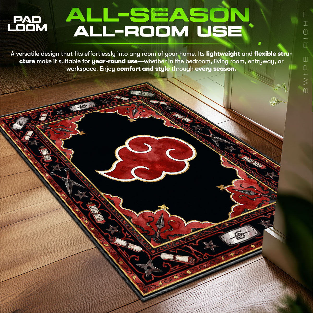 Akatsuki Red Cloud Rogue Ninja Naruto Room fan rug — premium quality print