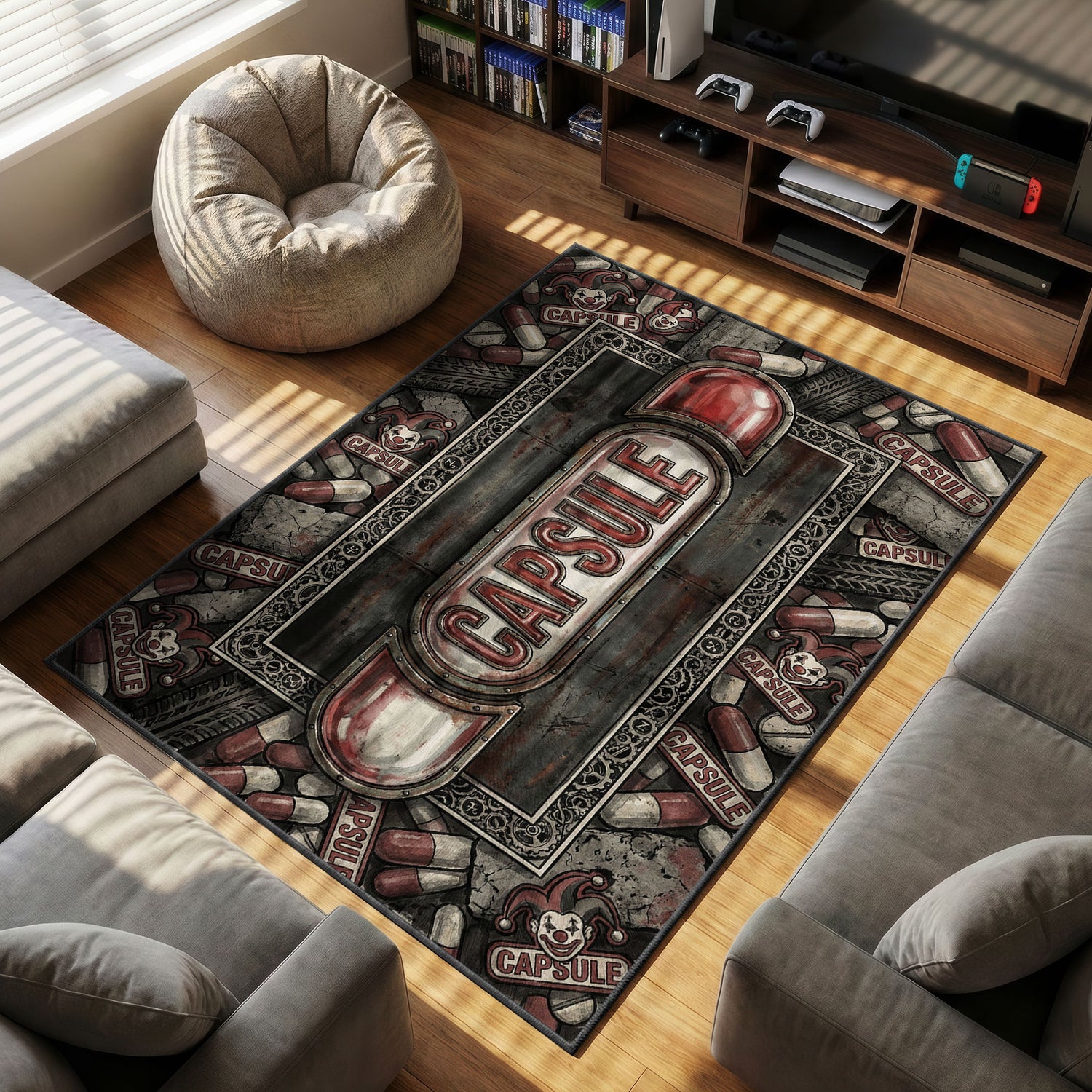 Kaneda Capsule themed area rug for Cyberpunk fans