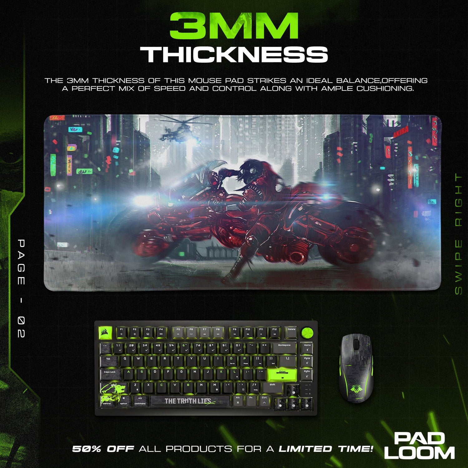 Akira Neo-Tokyo Bike Mouse Pad, Anime Cyberpunk Desk Mat Padloom