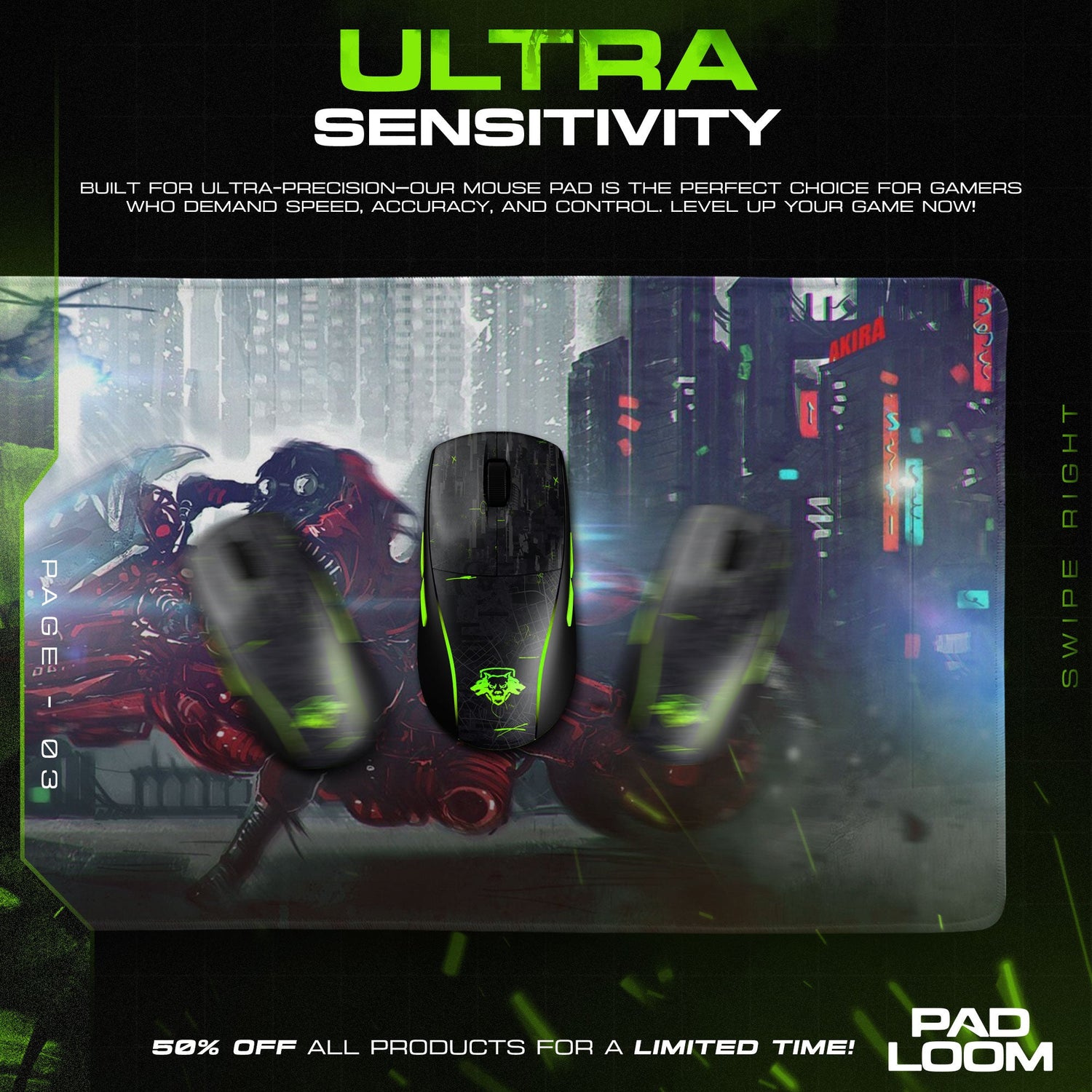 Akira Neo-Tokyo Bike Mouse Pad, Anime Cyberpunk Desk Mat Padloom