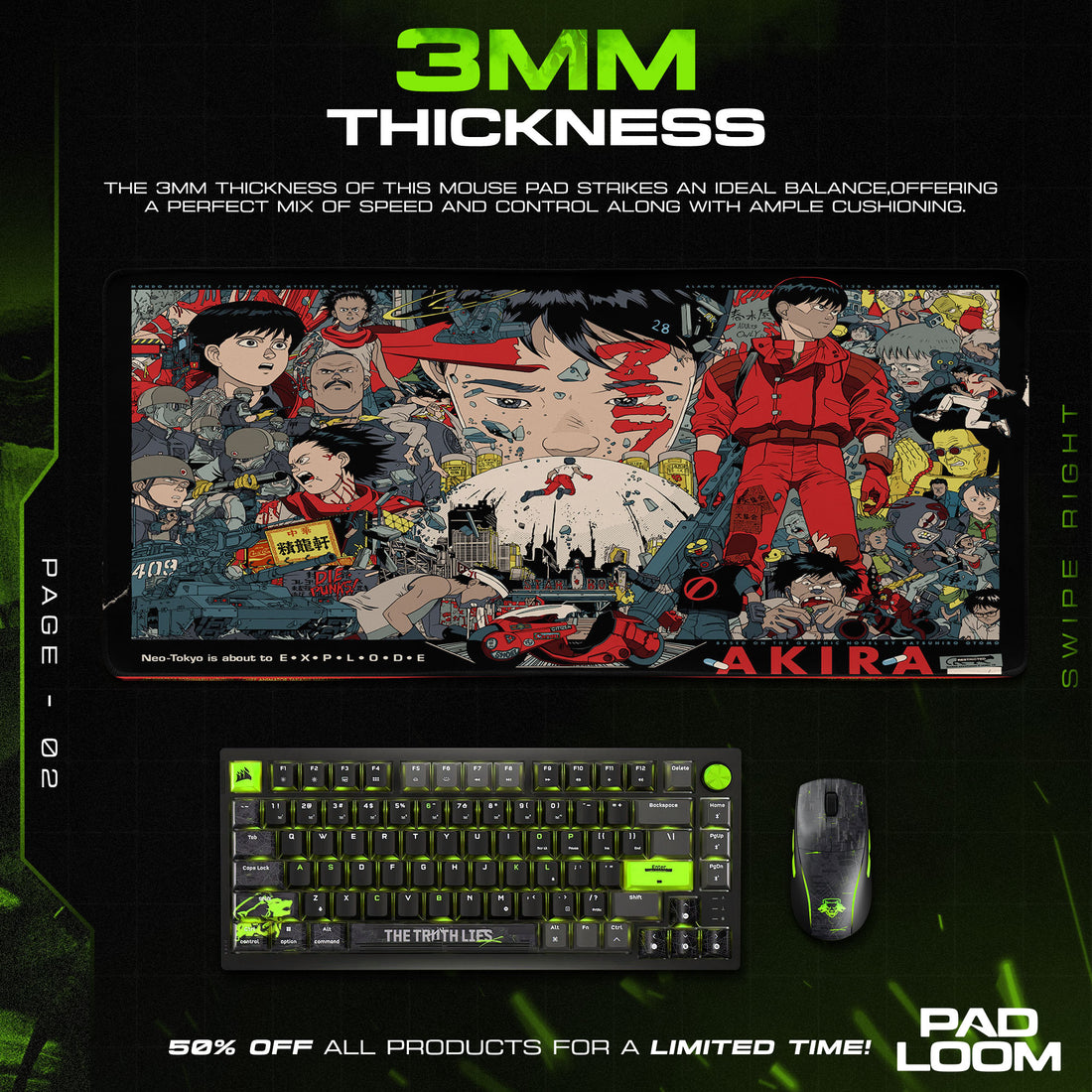 Akira Neo-Tokyo Chaos Mouse Pad, Anime Cyberpunk Desk Mat