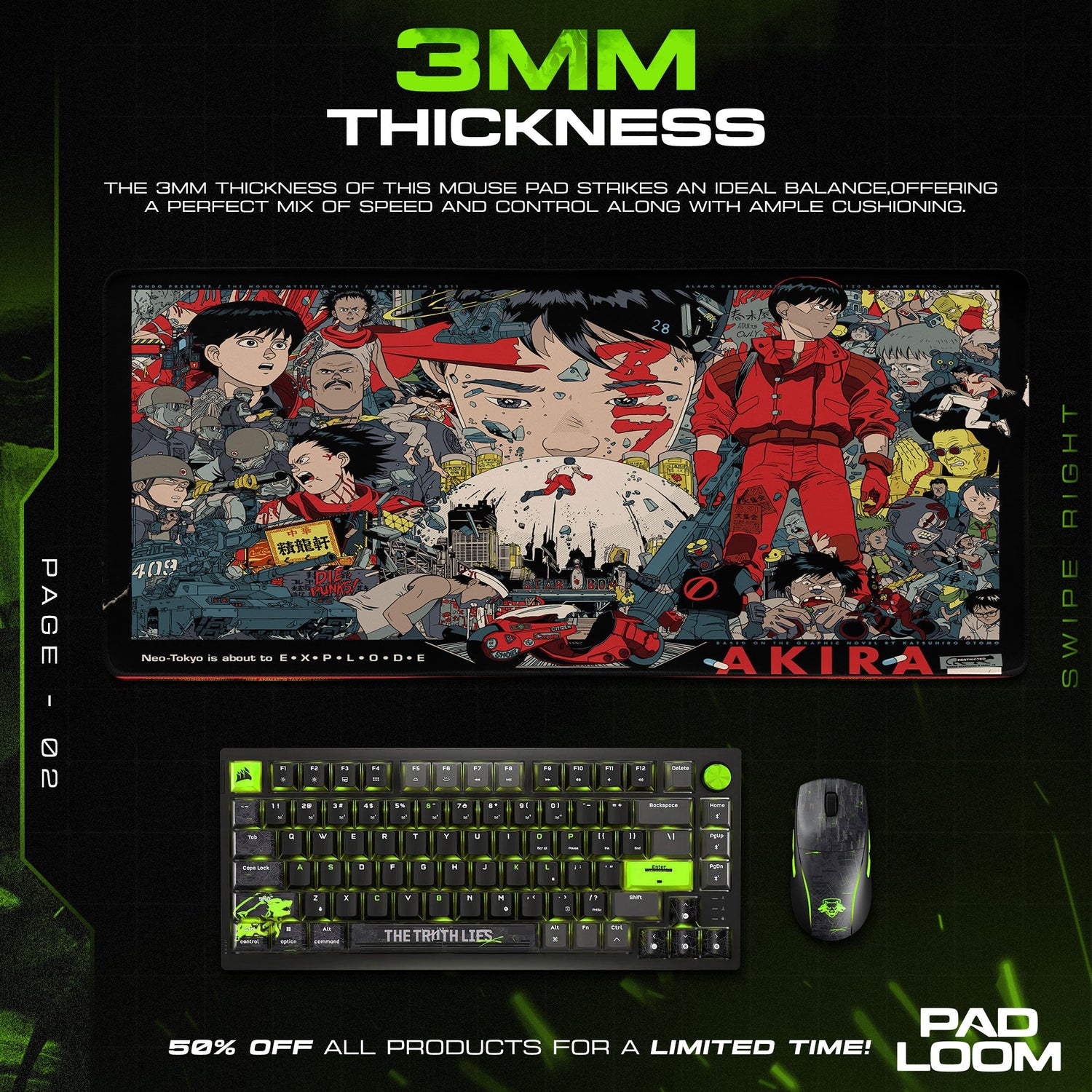Akira Neo-Tokyo Chaos Mouse Pad, Anime Cyberpunk Desk Mat Padloom