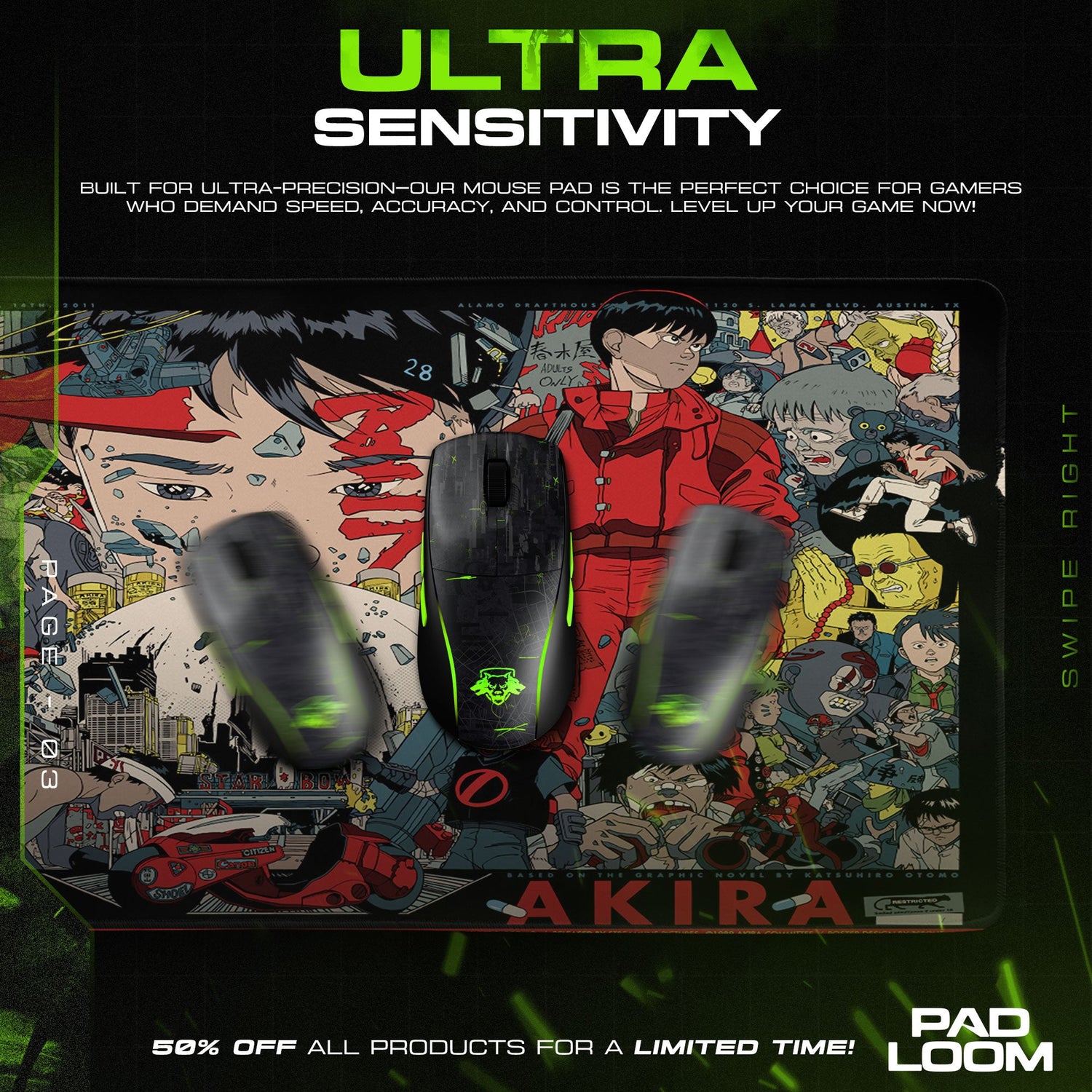 Akira Neo-Tokyo Chaos Mouse Pad, Anime Cyberpunk Desk Mat Padloom