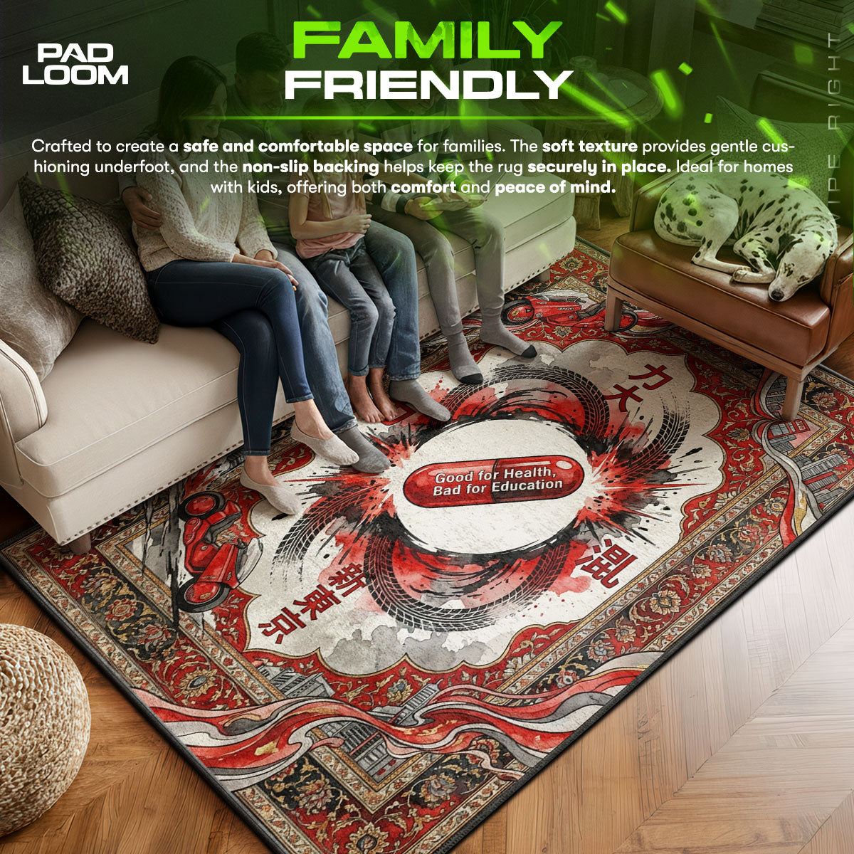 Akira area rug showing full Cyberpunk artwork