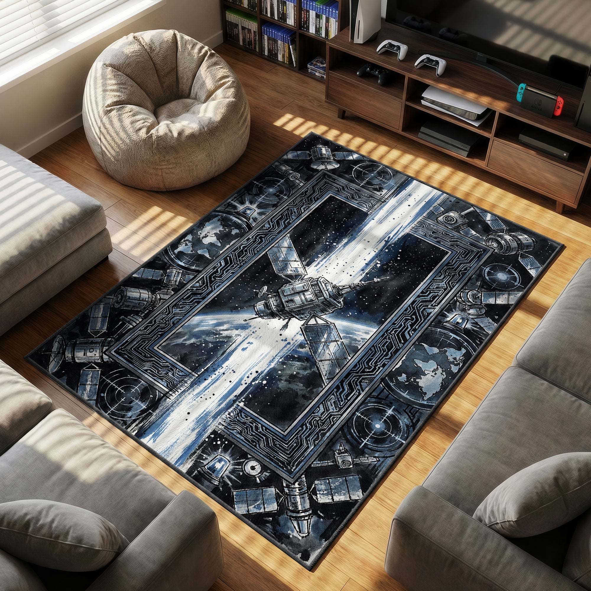 SOL Satellite themed area rug for home decor fans