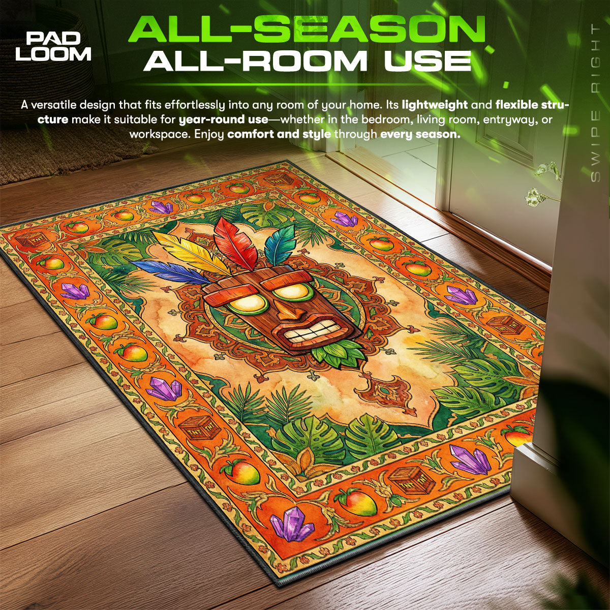 Aku Aku Jungle Crash Bandicoot Room fan rug — premium quality print