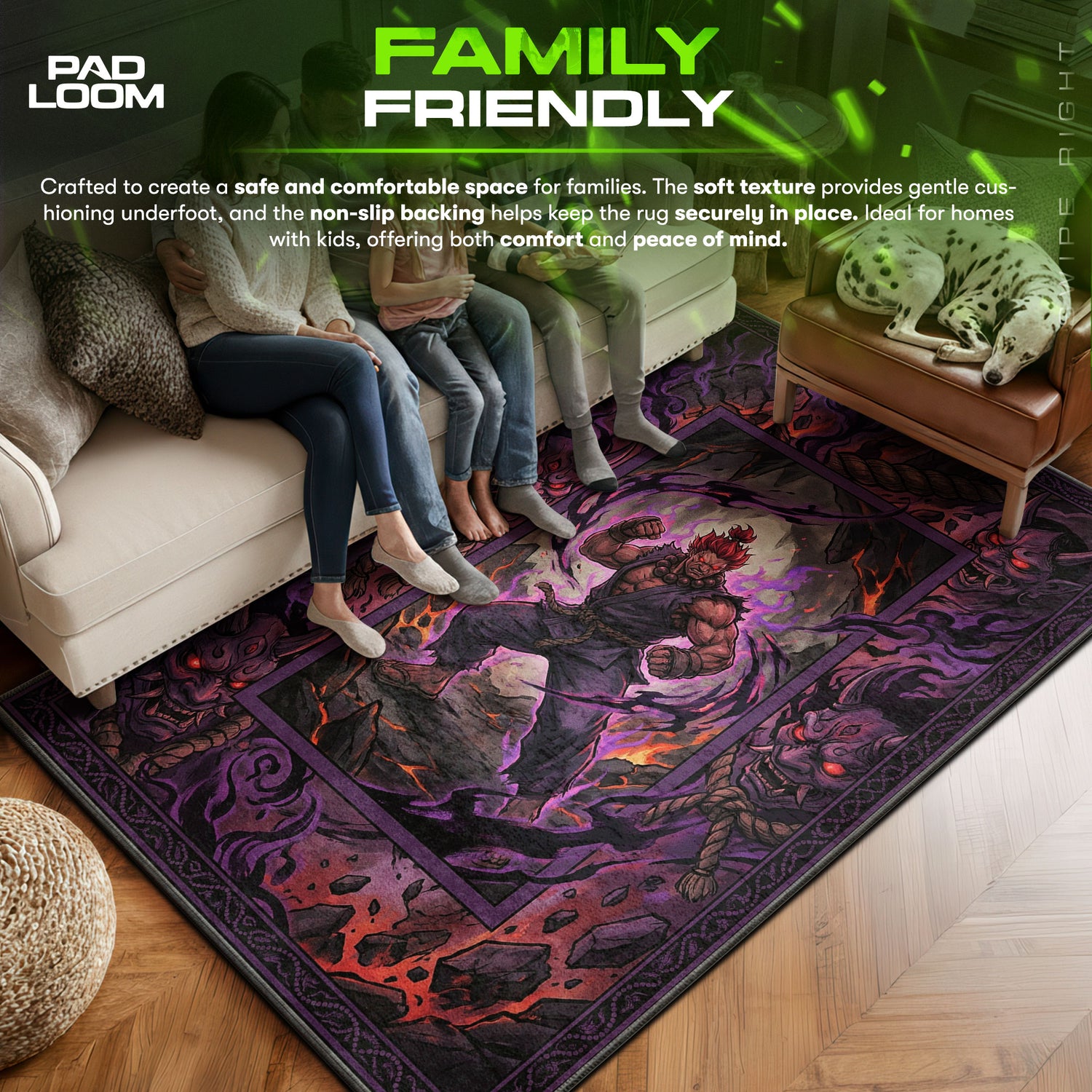 Akuma area rug showing full home decor artwork