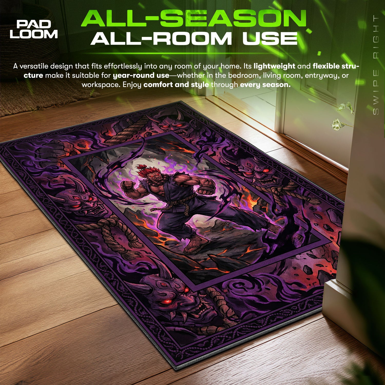 Akuma Satsui Aura Street Fighter Chair fan rug — premium quality print
