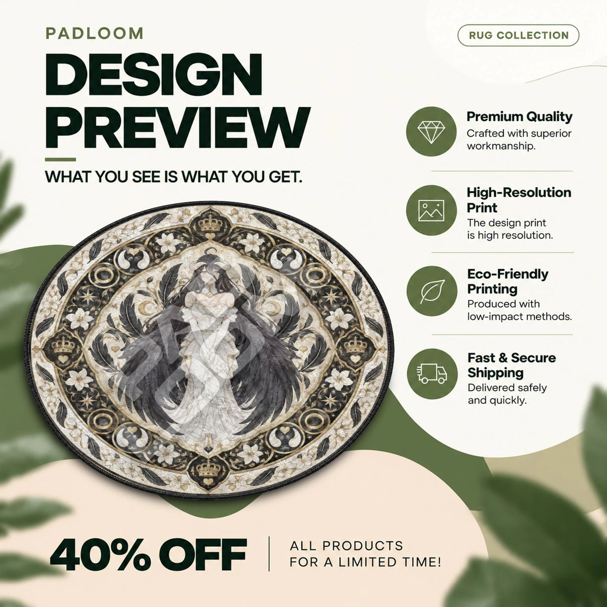 Albedo Winged Overlord round rug full design preview