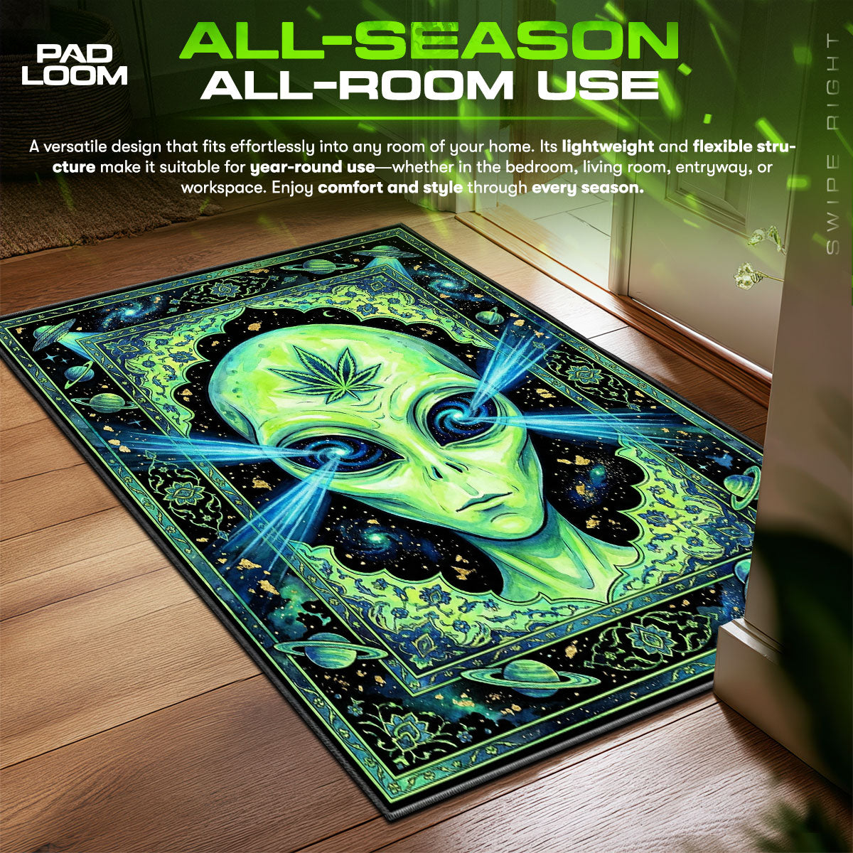 Alien Cannabis Cosmic Streetwear Floor fan rug — premium quality print