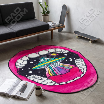 Alien Mouth shaped area rug, die-cut man cave rug
