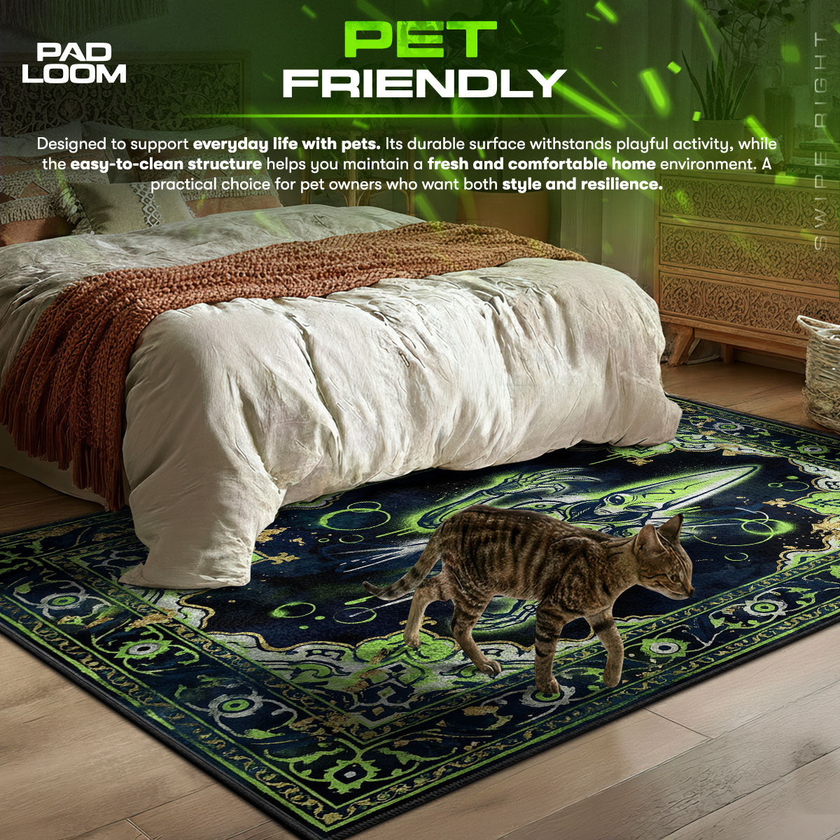 Detailed close-up of Alien rug pattern