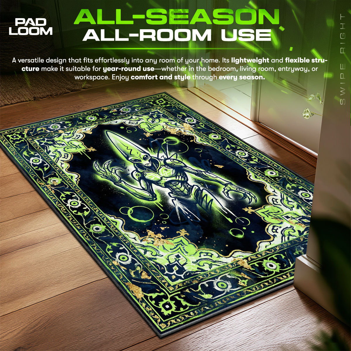 Alien Neon Glow Sci Fi Floor Decor fan rug — premium quality print