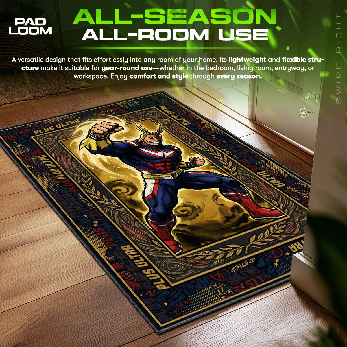 All Might Golden Smash My Hero Academia Chair fan rug — premium quality print