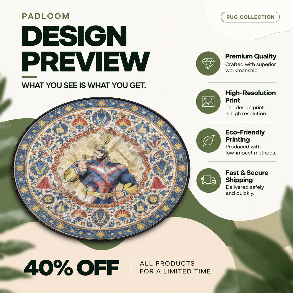 All Might Sunburst My Hero Academia round rug full design preview