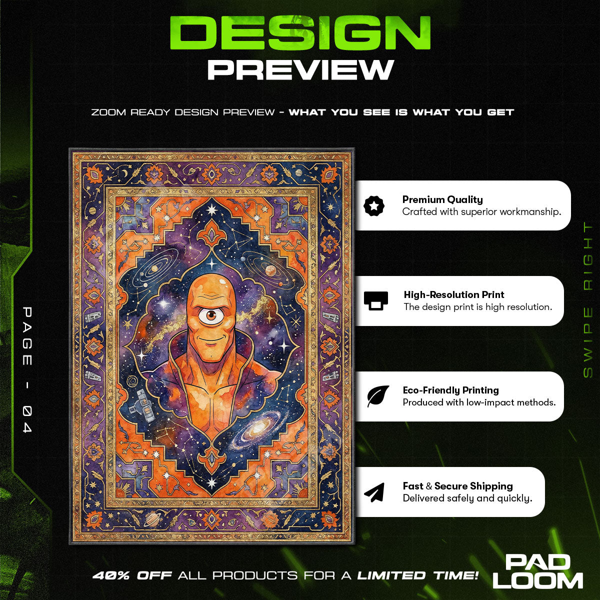 Room character design printed on rug