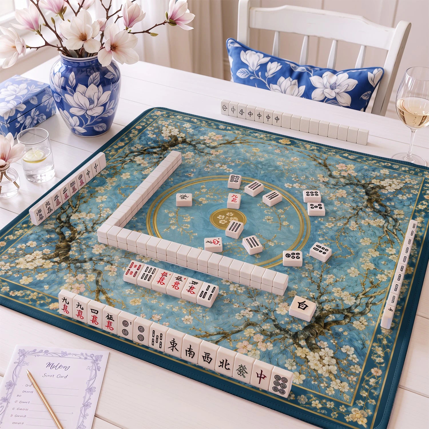Almond Blossom mahjong mat – M (60x60 cm) and L (81x81 cm) sizes