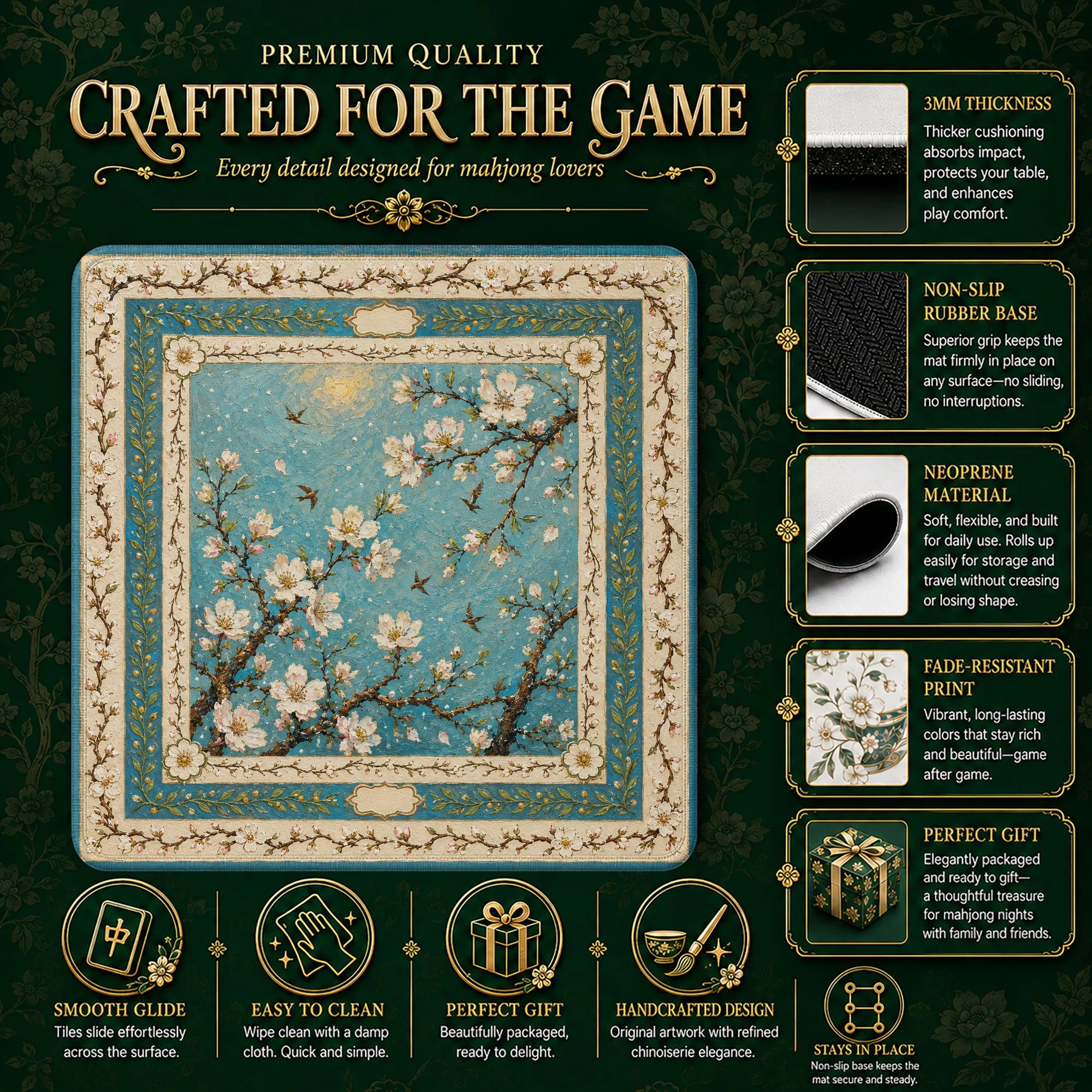 Almond Blossom Mahjong Mat - Mah Jongg Mat