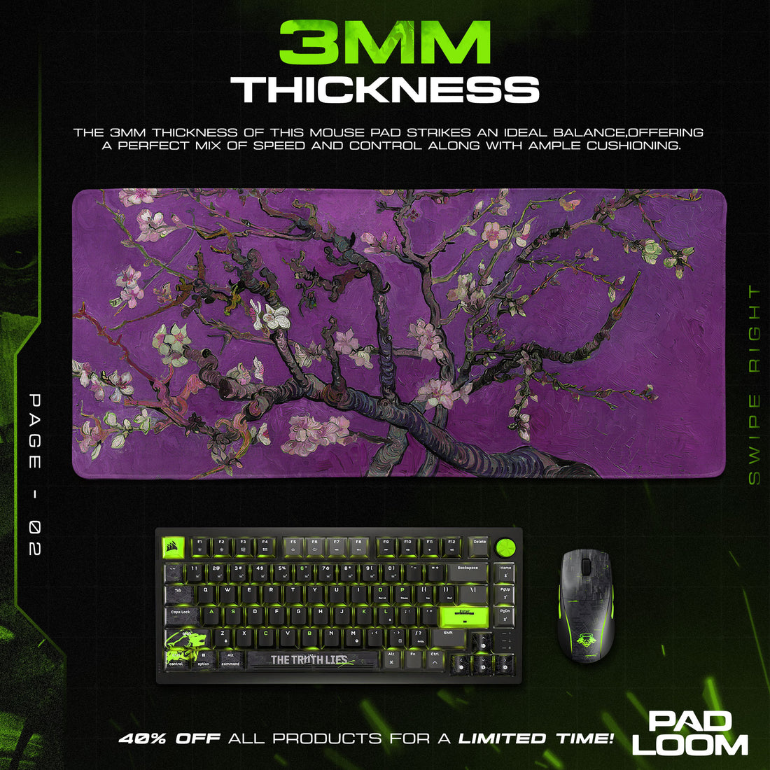 Almond Blossom Mouse Pad, Purple Van Gogh Gaming Desk Mat