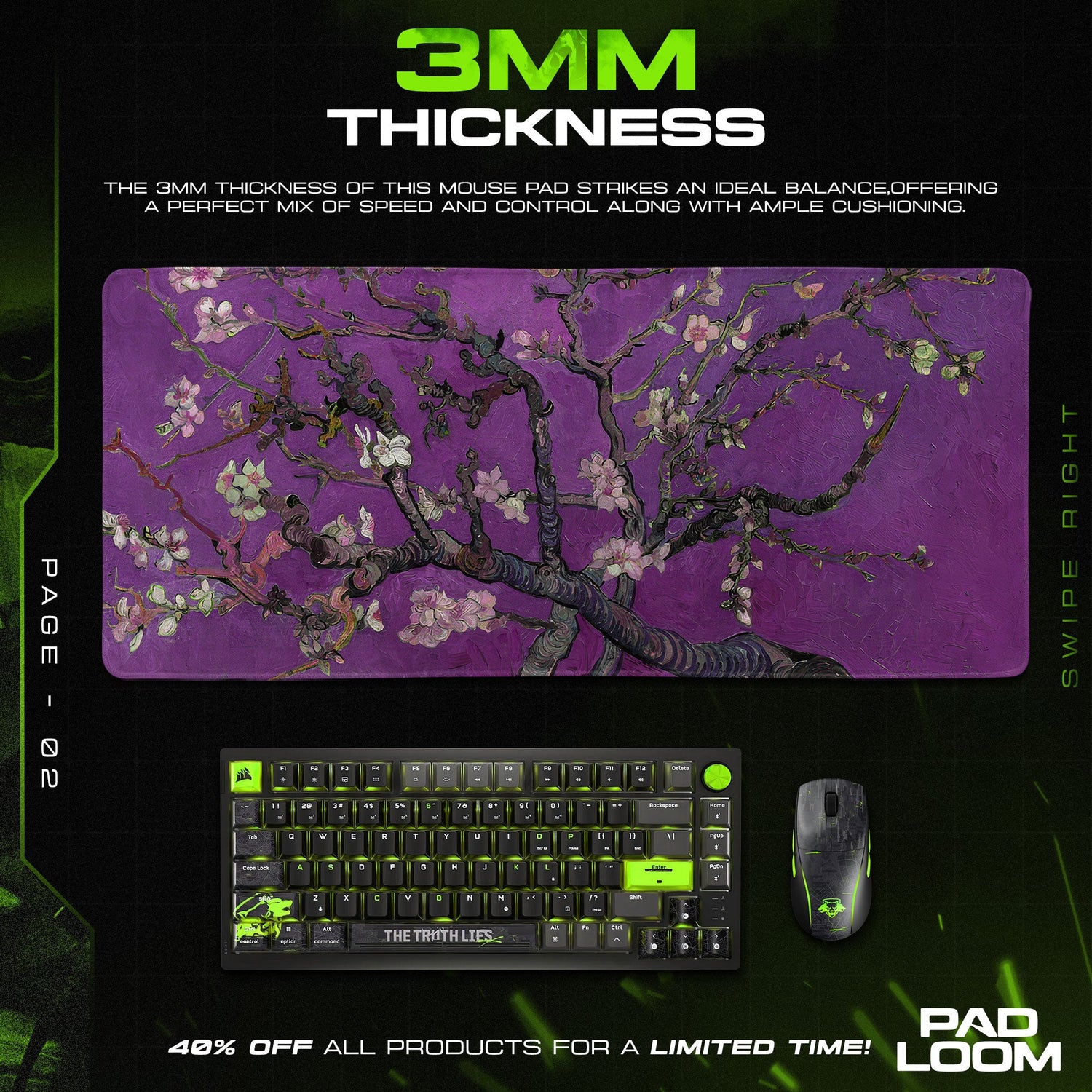 Almond Blossom Mouse Pad, Purple Van Gogh Gaming Desk Mat Padloom
