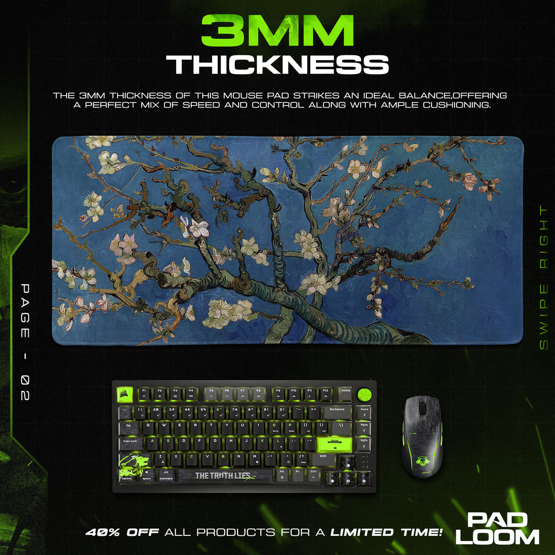 Almond Blossom Mouse Pad, Van Gogh Floral Gaming Desk Mat