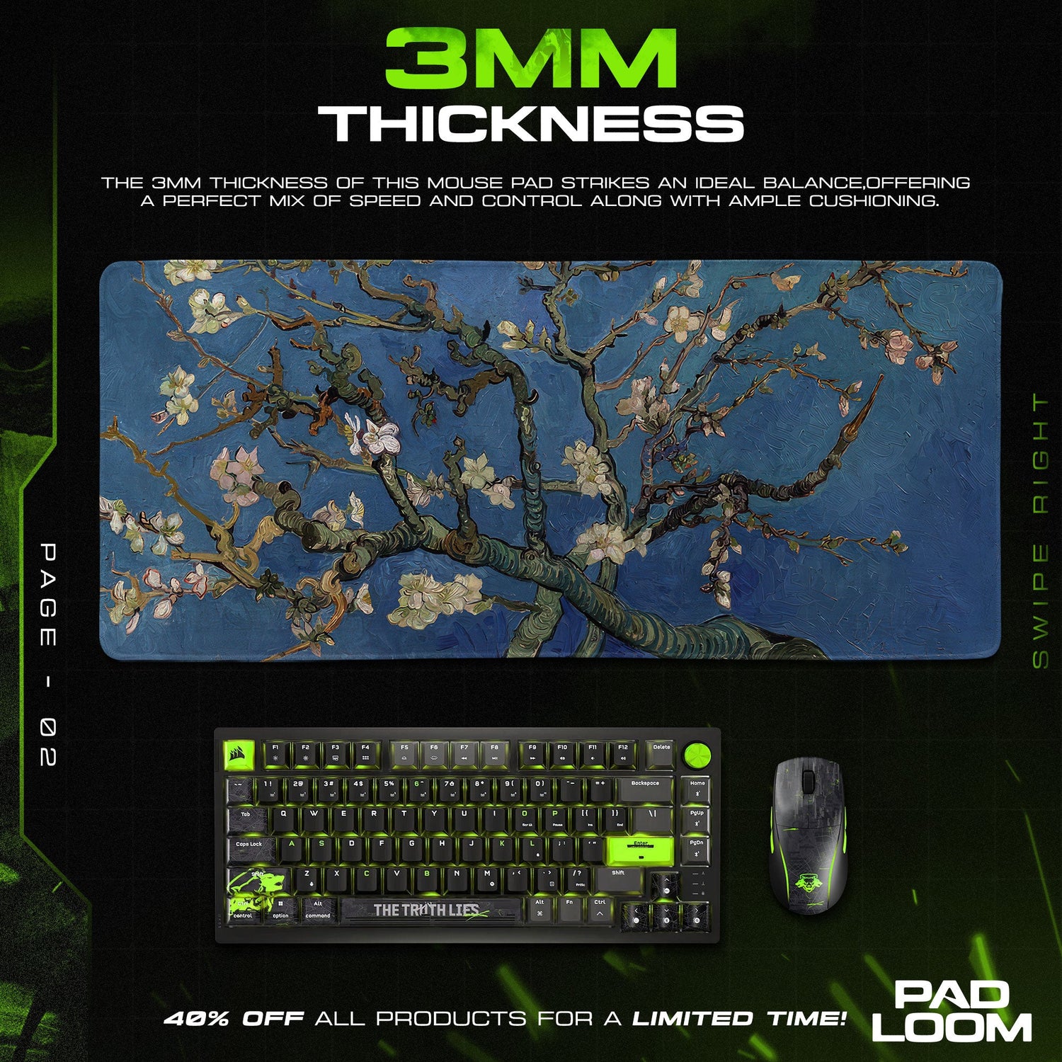 Almond Blossom Mouse Pad, Van Gogh Floral Gaming Desk Mat Padloom