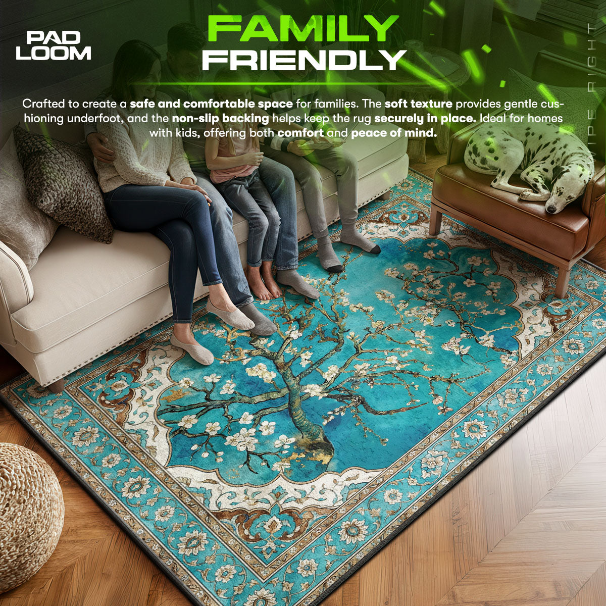Floor character design printed on rug