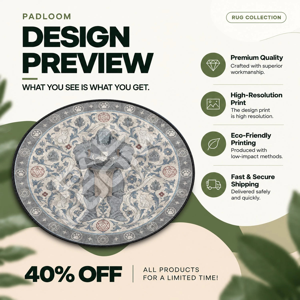 Alphonse Cradling Fullmetal Alchemist round rug full design preview