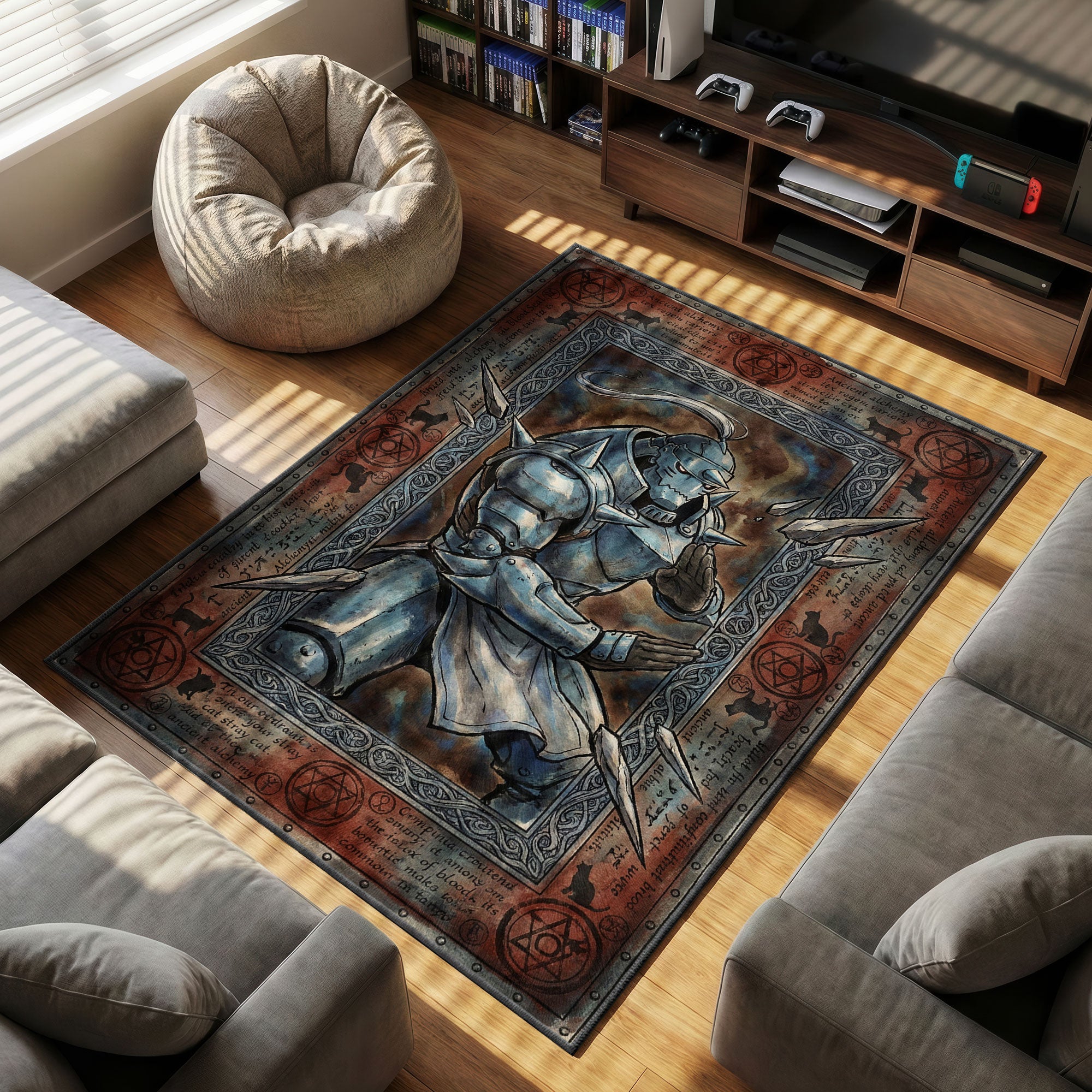 Alphonse Elric themed area rug for home decor fans