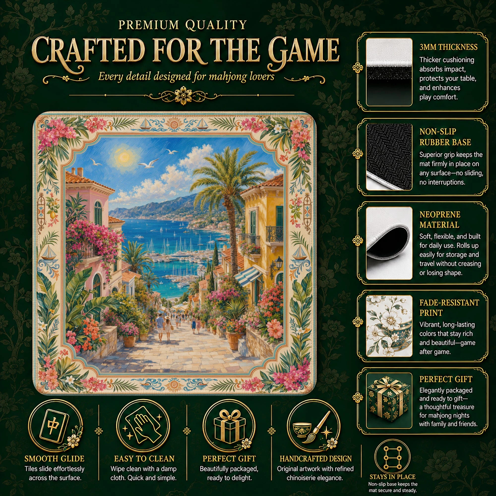 Amalfi Coast Mahjong Mat – neoprene mah jongg table mat