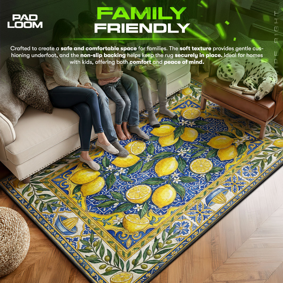Amalfi Lemon themed area rug for home decor fans