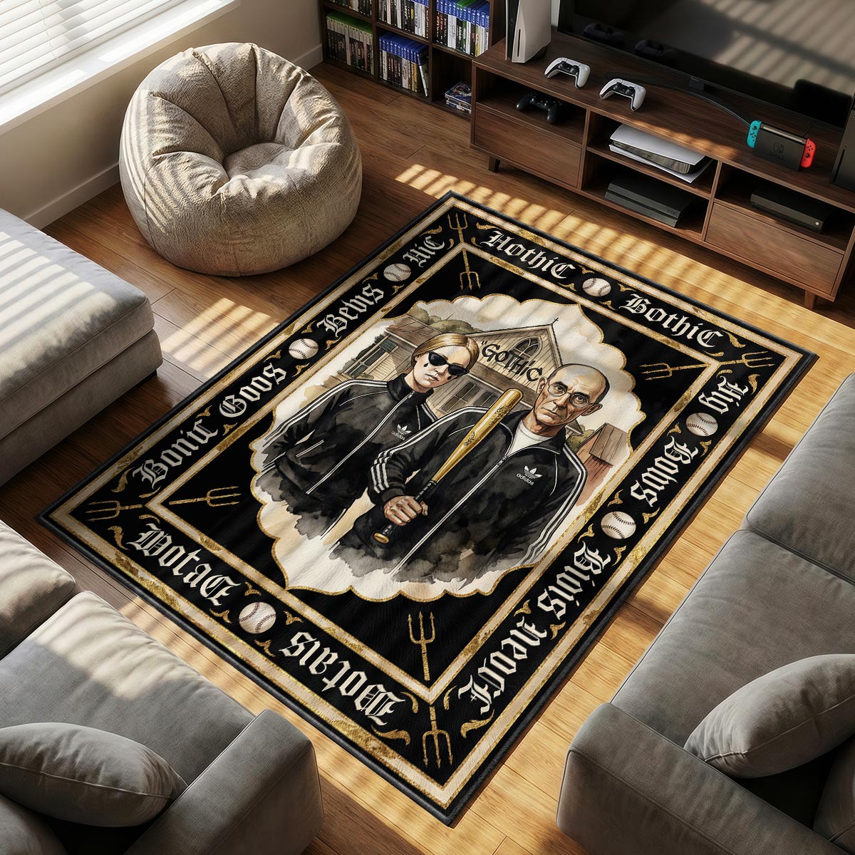 Adidas American themed area rug for Gothic fans