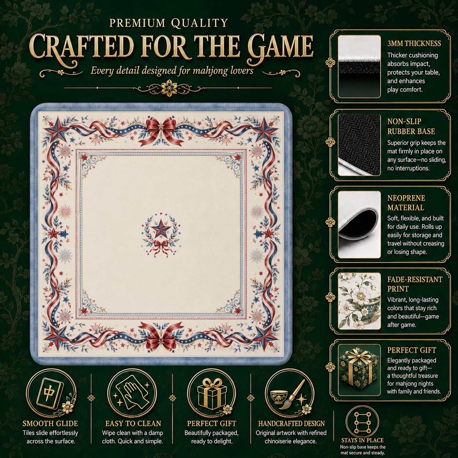 Americana Star Wreath Mahjong Mat - Mah Jongg Mat