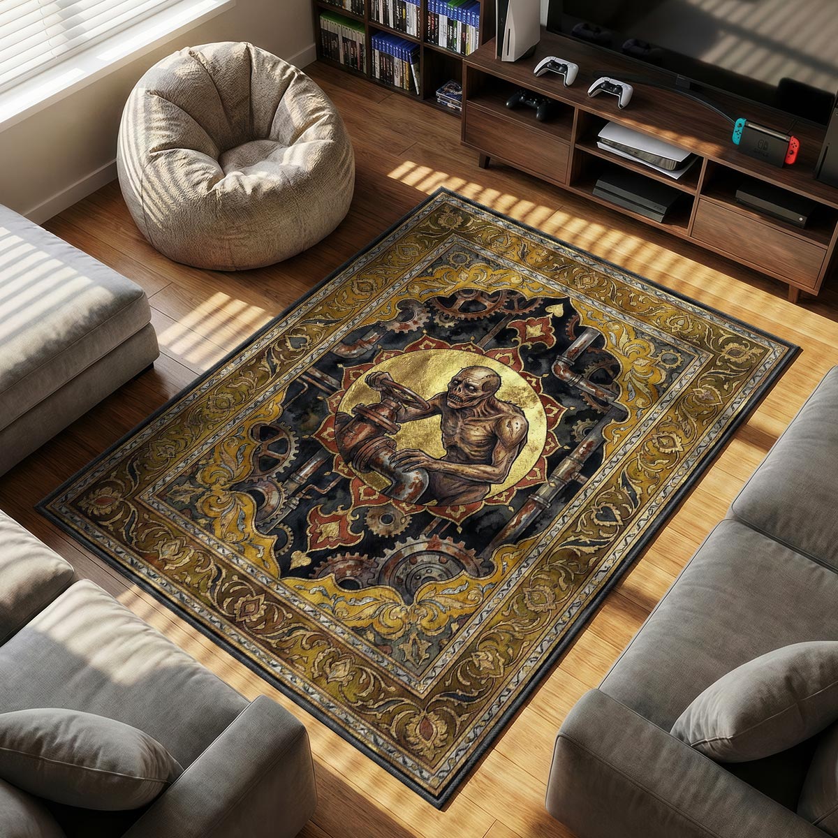 Grunt Machine themed area rug for home decor fans