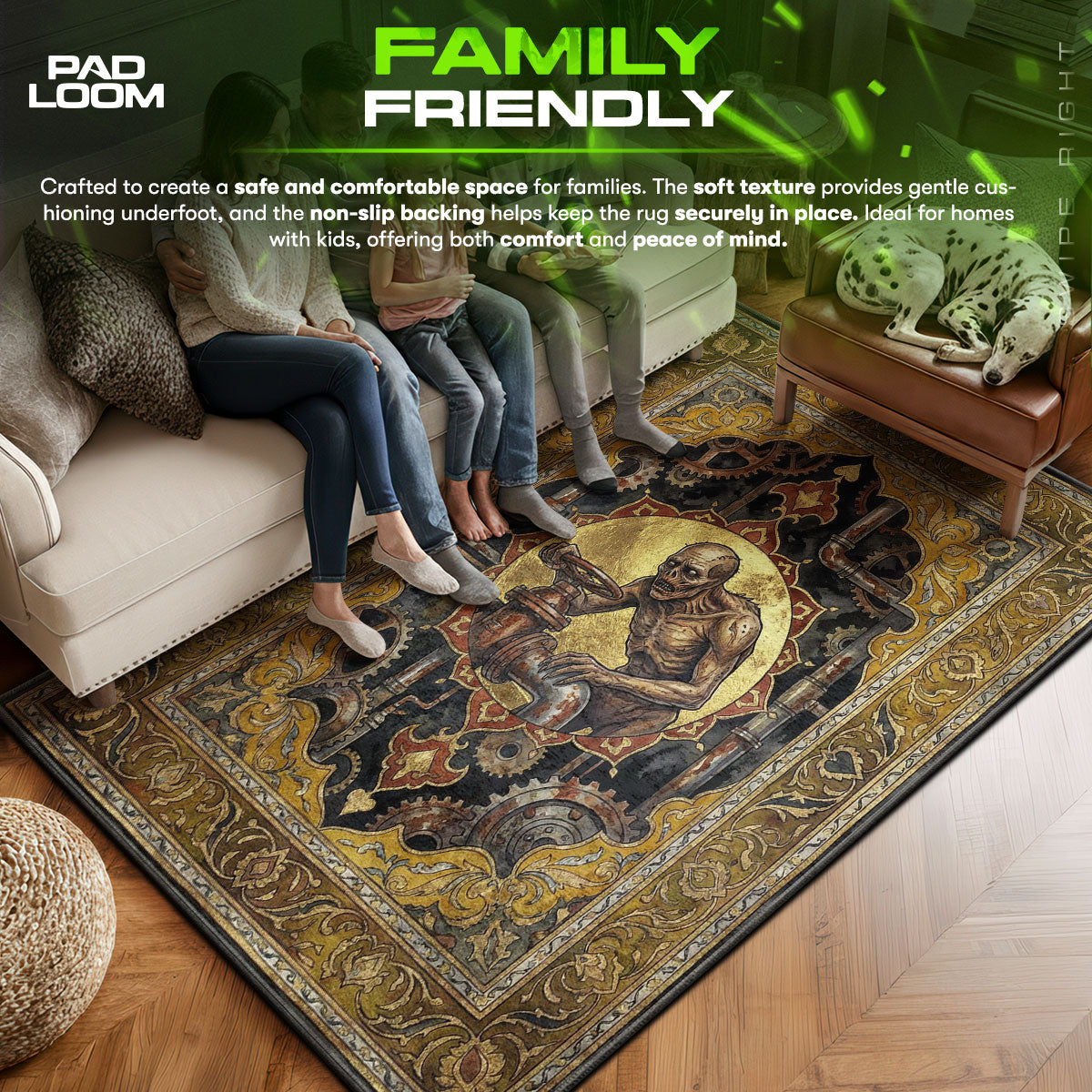 Grunt area rug showing full home decor artwork