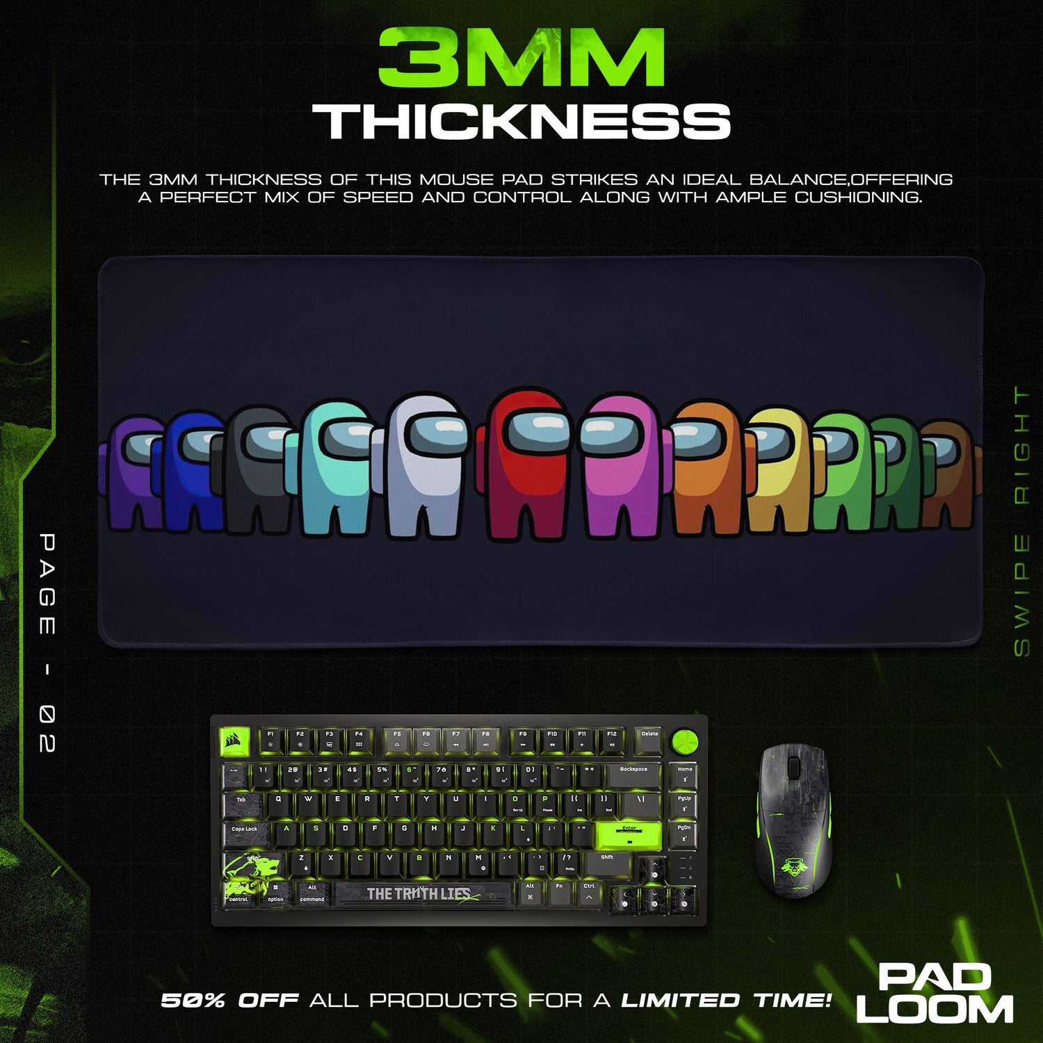 Among Us Mouse Pad, Rainbow Crew Lineup Gaming Desk Mat Padloom