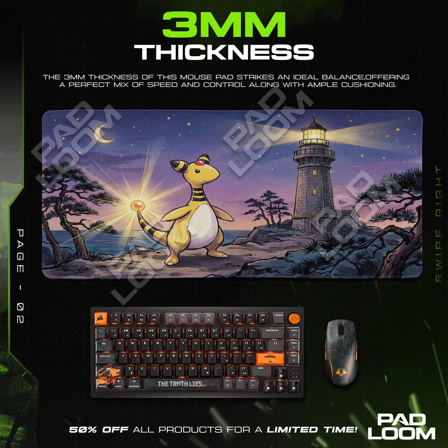 Ampharos Lighthouse Glow Mouse Pad - Pokemon Desk Mat