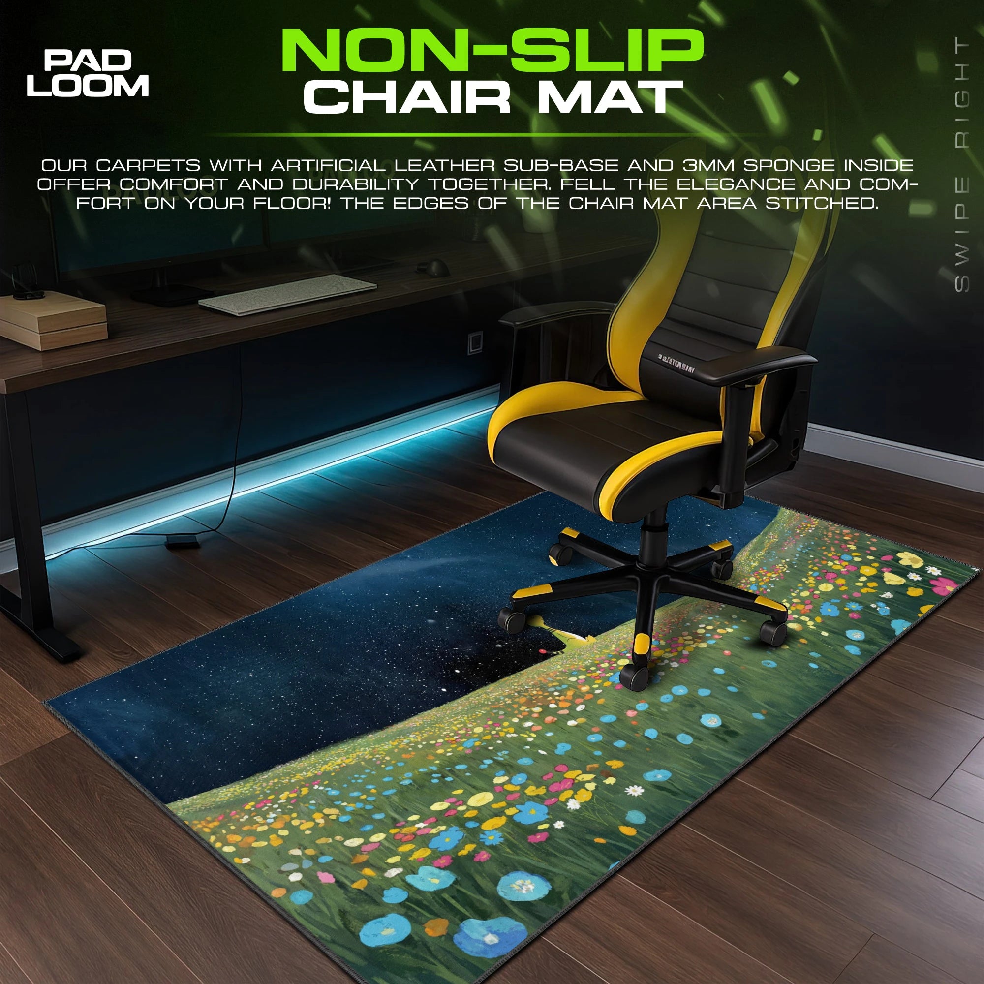 Ampharos Starlit Meadow – stitched-edge, non-slip mouse pad detail
