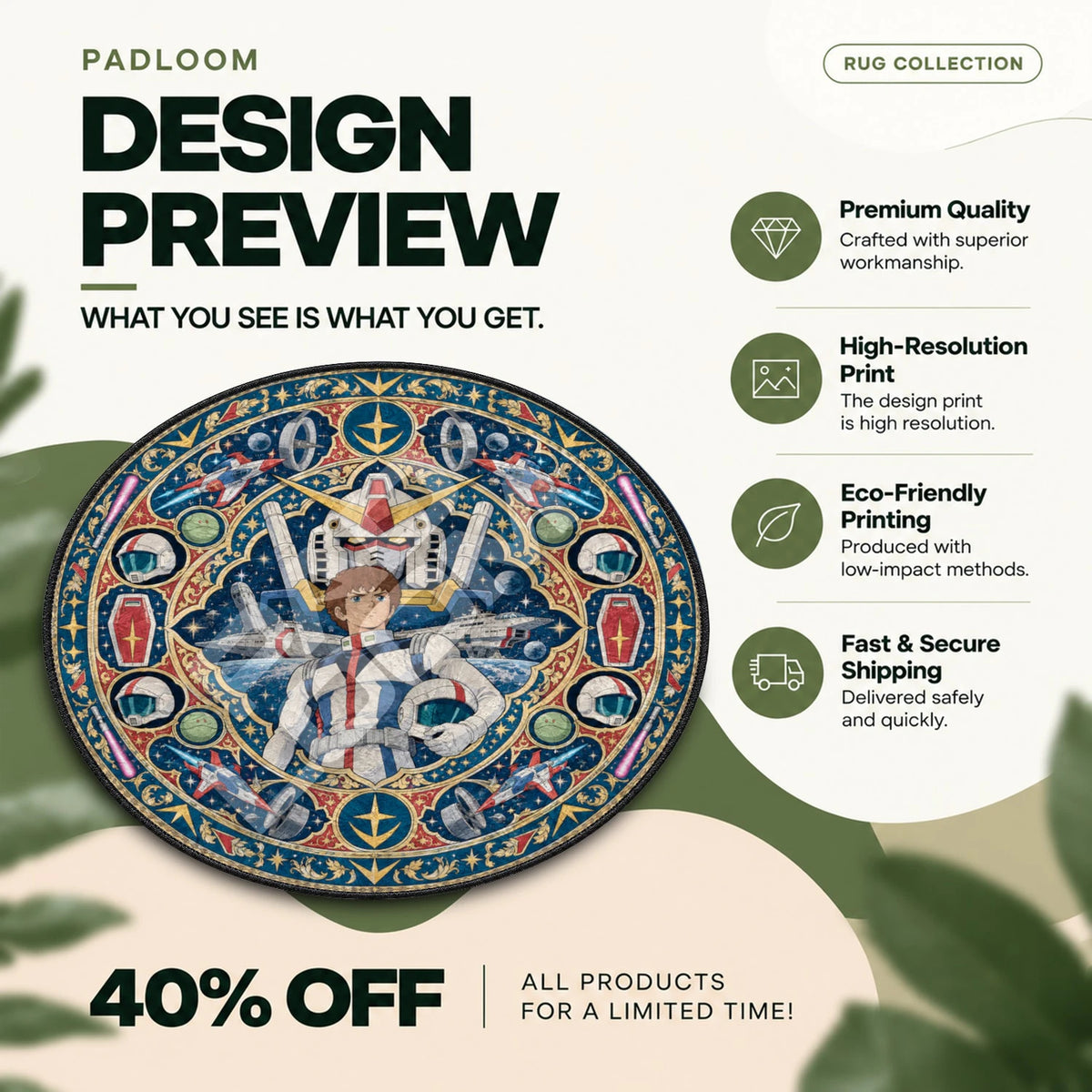 Amuro Helmet Gundam round rug full design preview