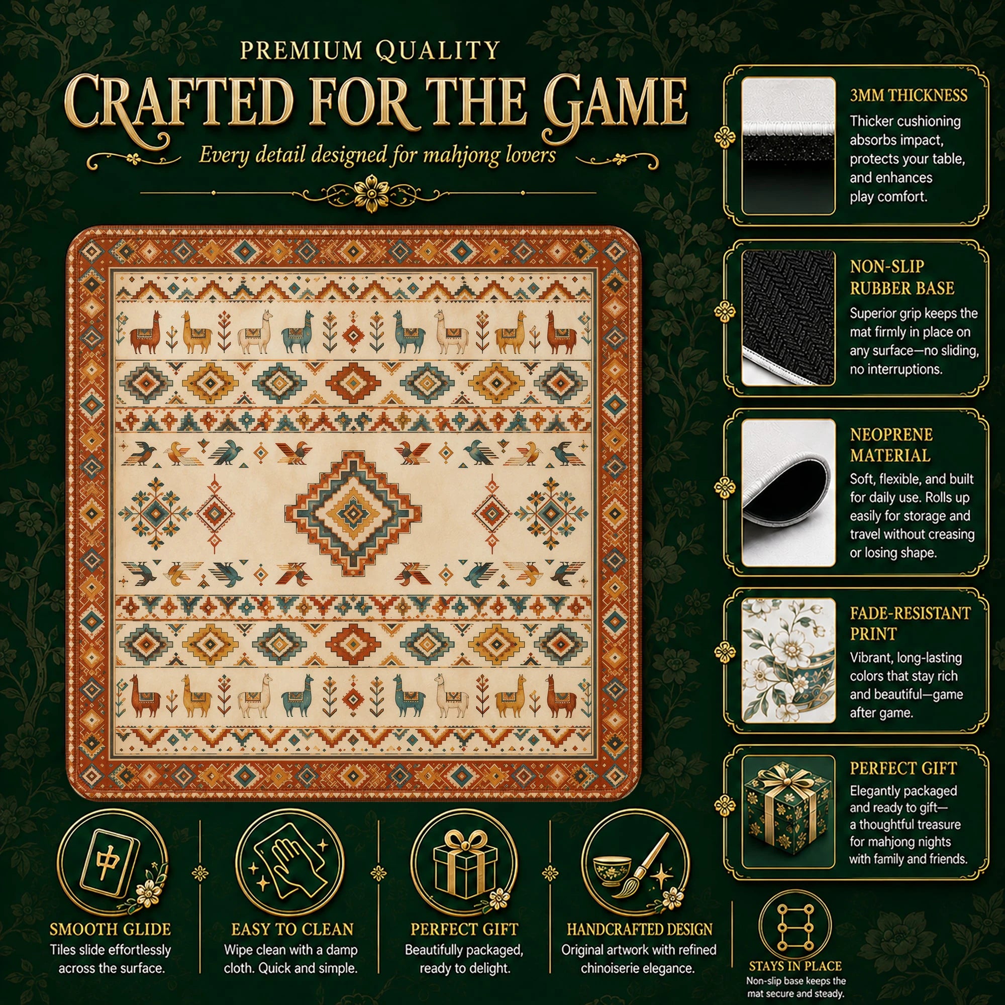 Andean Llama Mahjong Mat – neoprene mah jongg table mat
