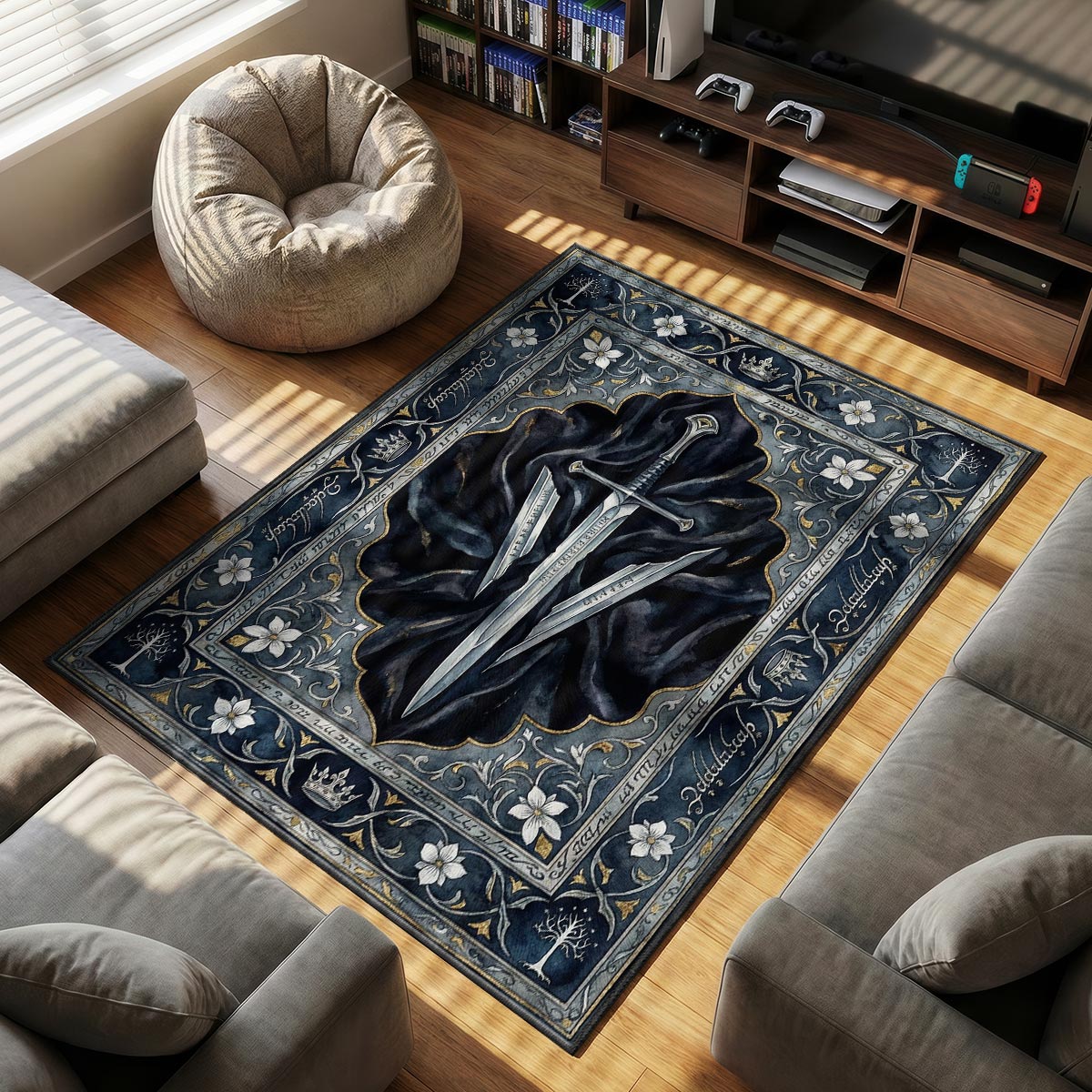 Anduril Reforged themed area rug for home decor fans